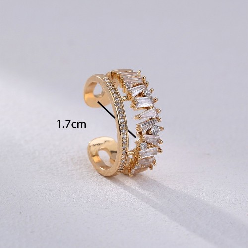 European and American Cross-Border Accessories: Exquisite and Luxurious Wedding Ring - Double-Layer Adjustable Zircon Inlaid Copper Ring for Women