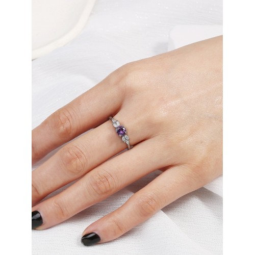 European and American Cross-Border Fashion Jewelry: Micro-Inlaid Purple Zircon Ring, High-End and Versatile Luxury Womens Ring