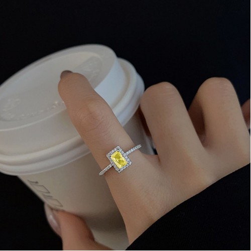 European and American Fashion Cross-Border Jewelry: Rectangular Adjustable Gemstone Ring, Exuding High-Quality Grace for Women