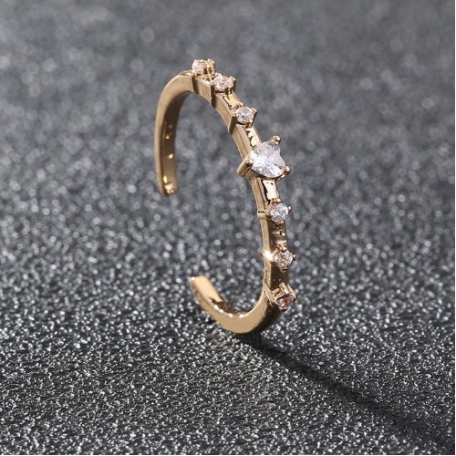 European and American Cross-Border Hot-Selling Jewelry: Simple Micro-Inlaid Zircon Ring for Women, Adjustable Open Heart-Shaped Ring