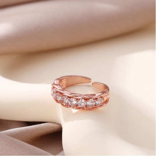 Hot-Selling European and American Cross-Border Jewelry: Fashionable, Minimalist, and Luxurious Zircon Chain Copper Ring with Adjustable Opening