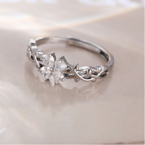 European and American Fashion Trend: Simple and Creative Leaf Zircon Light Luxurious Adjustable Opening Wholesale Ring