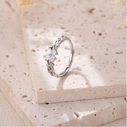 European and American Fashion Trend: Simple and Creative Leaf Zircon Light Luxurious Adjustable Opening Wholesale Ring