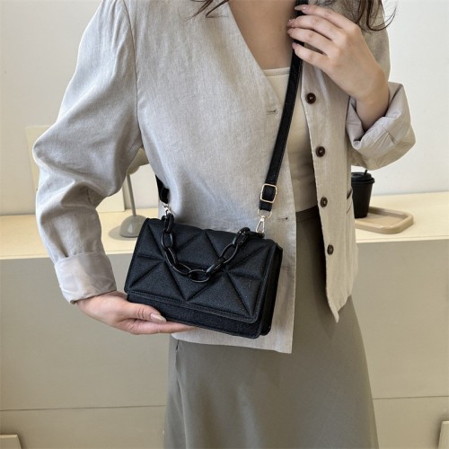 Fashionable and Popular Chain Handheld Women&#039;s Bag in 2023 New Style, Textured Embossed Solid Color Small Square Bag, Single Shoulder Crossbody Bag