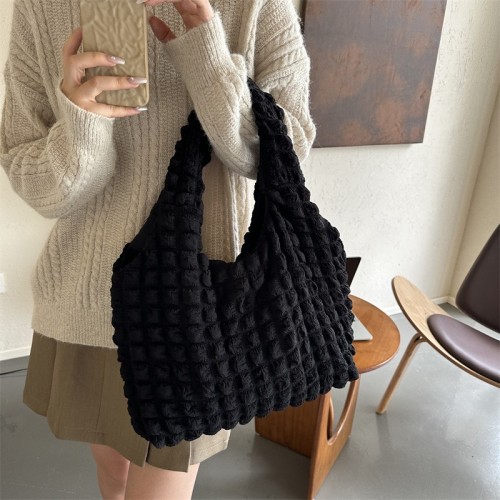 Korean Style Wrinkle Bubble Foam Bag, Girl&#039;s Single Shoulder Hand Carry Work Lunch Bag, Trendy Large Capacity Cloud Armpit Tote Bag