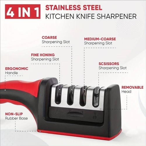 Kitchen Knife Sharpener - Stainless Steel 4-in-1 Kitchen Knife Sharpener - Ergonomic And Easy To Use Knife Sharpener Kit With 4-grade Knife Sharpener Slot
