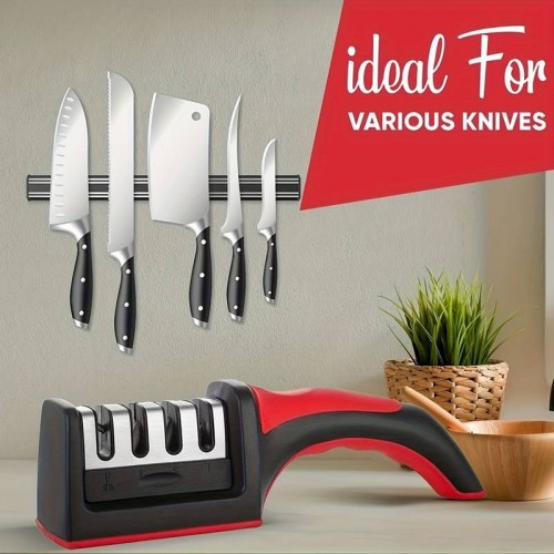 Kitchen Knife Sharpener - Stainless Steel 4-in-1 Kitchen Knife Sharpener - Ergonomic And Easy To Use Knife Sharpener Kit With 4-grade Knife Sharpener Slot