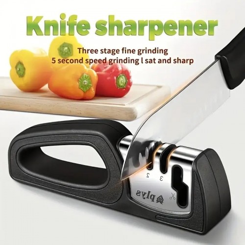 3-Stage Professional Knife and Scissor Sharpener - Sharpen and Polish Dull Blades with Ease