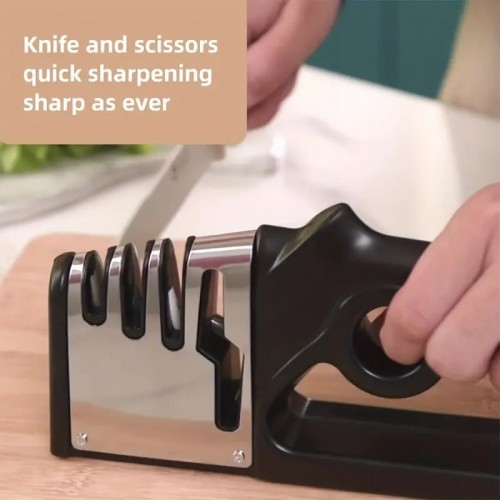 1pc, 4in1 Knife Sharpener, Knife Sharpeners For Kitchen Knives, Multifunctional Knife Sharpener For Scissors, Kitchen Knife Sharpener With Handle, Household Sharpening Stone, Kitchen Gadget, Kitchen Stuff