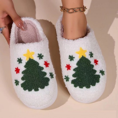 2024 Christmas New Cotton Slippers, Foreign Trade Cross-Border Anti-slip Plush, Warm and Anti-slip Plus Velvet Embroidery