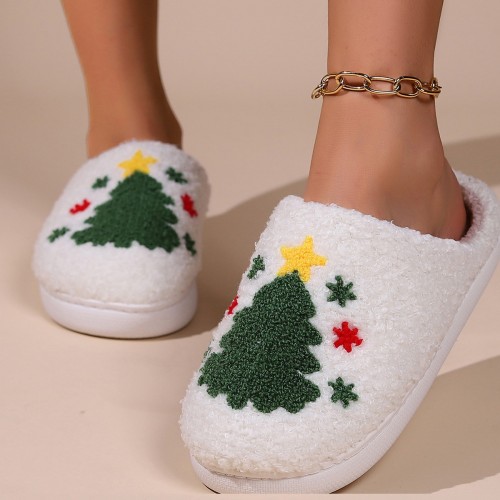 2024 New Comfortable Home Christmas Tree Warm Winter Cotton Slippers for Men and Women, Couples with Thick Soles, Thickened Anti-slip