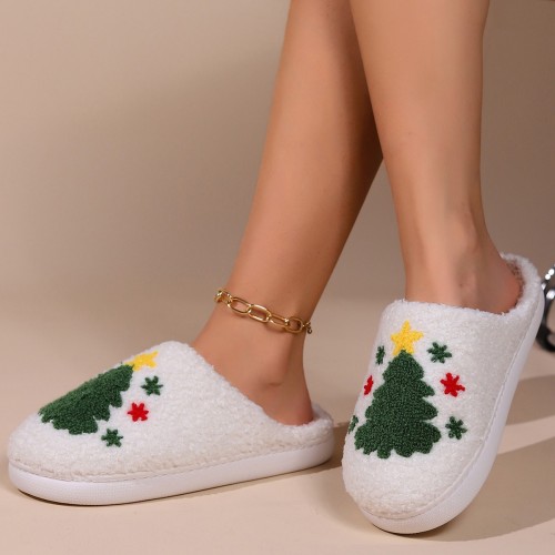 2024 New Comfortable Home Christmas Tree Warm Winter Cotton Slippers for Men and Women, Couples with Thick Soles, Thickened Anti-slip