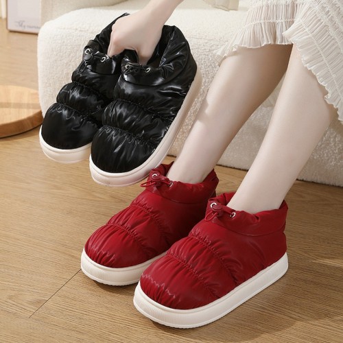 Autumn and Winter Down Cotton Slippers for Women, Including Heels, Warm Home Indoor Anti-Slip Waterproof Couple Outdoor Cotton Shoes Wholesale