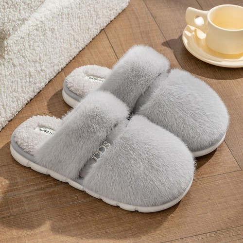 New Style Autumn and Winter Home Warm Anti-Slip Thick-Soled Furry Cotton Slippers with Bow Cotton Slippers for Women Wholesale