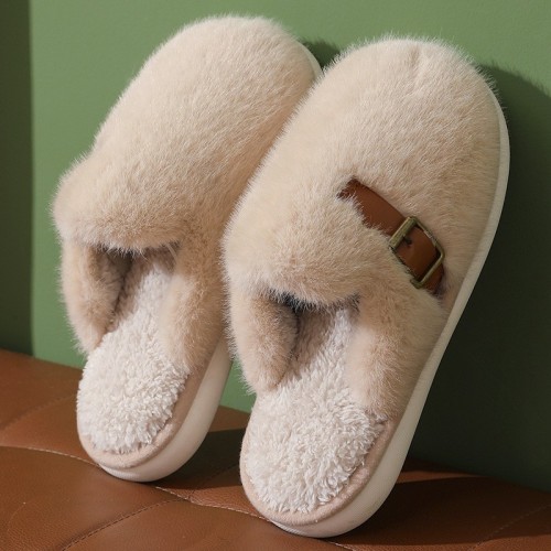 Autumn and Winter New Style Leisure Cotton Slippers with Added Fluff for Warmth, Thick Bottom, Couple Furry Cotton Slippers for Women at Home Wholesale