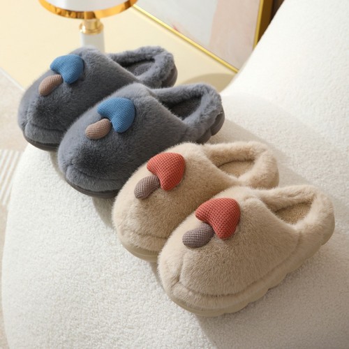 Plush Slippers with Thick Soles for Winter, Cute Mushroom Cotton Slippers for Women Wholesale, Couples&#039; Indoor Anti-Slip Parent-Child Cartoon Slippers
