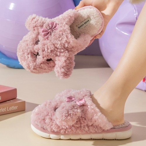 Thick-Soled Furry Slippers for Women in Winter, Couples&#039; Cute Cartoon Indoor Home Slippers, Home Cotton Slippers Wholesale