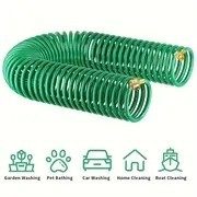 1pc Coil Garden Hose EVA Recoil Garden Hose Self-Coiling Water Hose With 3/4" Connector Fittings With 10 Function Spray Nozzle Curly Recoil Hoses Retractable, Lightweight And No Kink Watering Hose For Boat, Greenhouse, Yard, Patio, 50ft