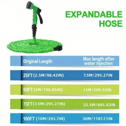 1pc Expandable Flexible Hose, Plastic Hose, Water Gun 25 Ft/50 Ft/100 Ft, Multi-functional Household Water Spray Set