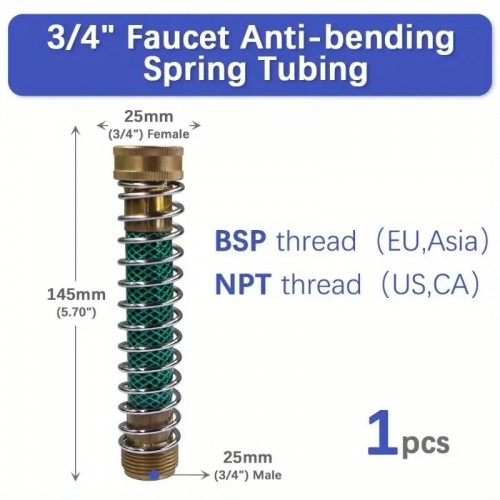 1 Roll, 3/4" NPT BSP Brass Hose Adapter Male Female Thread Garden Taps Irrigation Faucet Anti-bending Spring Tubing Prolonging Lengthen