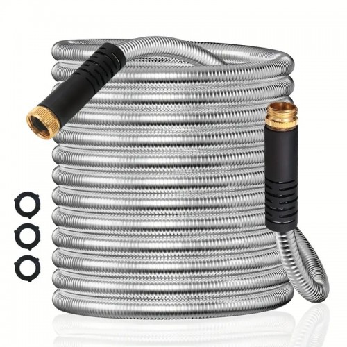 1 Roll, Stainless Steel Metal Garden Hose 100FT, Heavy Duty Water Hose With 3/4" Fittings Metal Garden Hose No-Tangle & No-Kink, Tough & Flexible, Durable And Lightweight, Rust Proof Hose For Yard, Outdoor