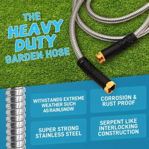 1 Roll, Stainless Steel Metal Garden Hose 100FT, Heavy Duty Water Hose With 3/4" Fittings Metal Garden Hose No-Tangle & No-Kink, Tough & Flexible, Durable And Lightweight, Rust Proof Hose For Yard, Outdoor