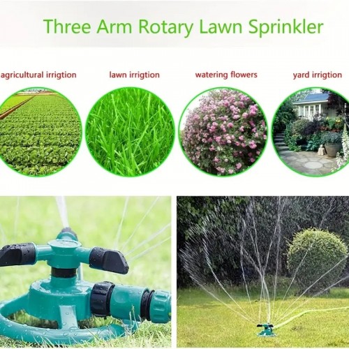 1pc, Garden Sprinkler 360° 3-Arm Rotating Automatic Lawn Water Nozzles System For Garden, Farm, Vegetable Field, Watering Equipment (Green)