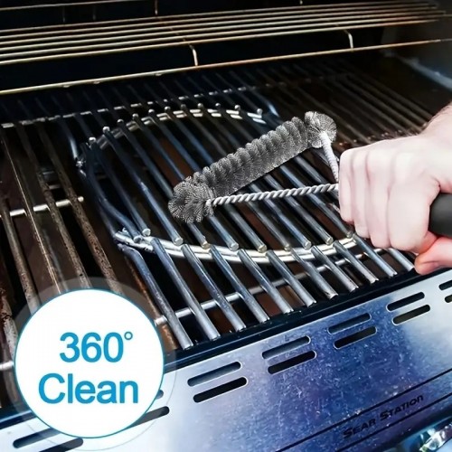 1pc Grill Cleaner Long Handle Y-shaped Curly Brush For Outdoor Grills Stainless Steel Bristles Non-Stick Cleaning Brushes BBQ Accessories, School Supplies, Back To School