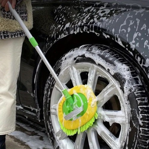 1pc Extendable Car Wash Mop, Long Handle Chenille Car Cleaning Brush, Car Care Product, Wash Brush Car Cleaning Tool, Green