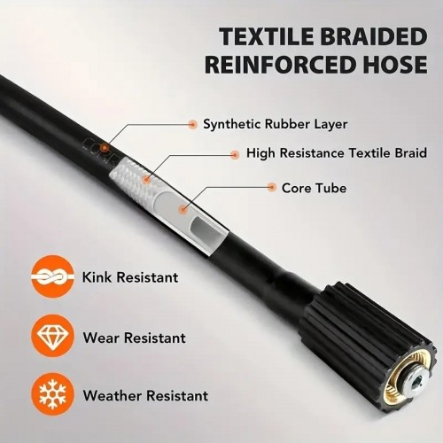 1pc Pressure Washer Hose, 4000 PSI X 1/4 Inch, Kink Resistant Power Washers Hose Replacement, M22-14mm Brass Thread