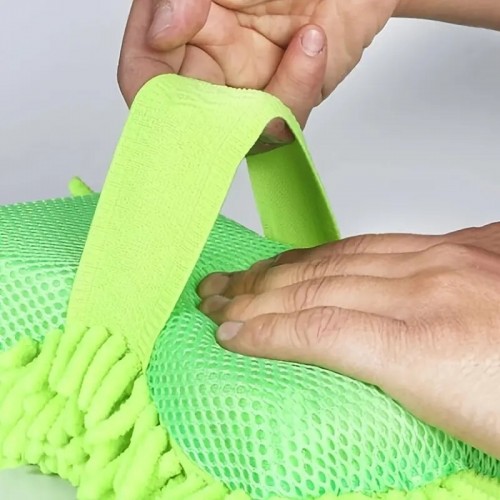 1pc Car Wash Mitt Chenille Microfiber Wash Sponge Scratch Free, Ultra Absorbent Microfiber Waffle Drying Towel For Car Detailing, Green, 9.05in*5.11in*2.75in