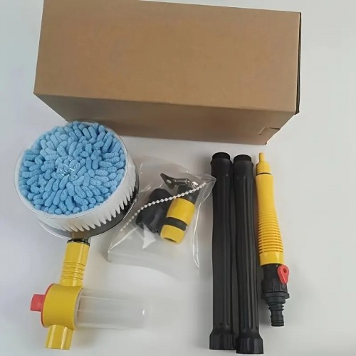 Car Wash Brush Cleaning Kit, 360° Rotating Car Mop Microfiber Car Cleaning Brush Detachable Retractable Brush Garden Hose Nozzle