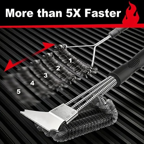 1pc Grill Brush And Scraper, Extra Strong BBQ Cleaner Accessories, Safe Wire Bristles 18" Barbecue Triple Scrubbers Cleaning Brush For Gas/Charcoal Grilling Grates, Wizard Tool, School Supplies, Back To School