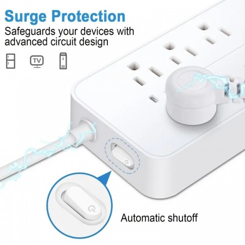 Black/White Power Strip, Surge Protector With 8 AC Outlets And 3 USB And 1 Type-C Port, Flat Plug With Angle