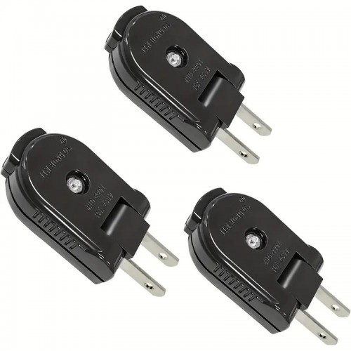 3pcs Extension Cord Replacement Male Power Plug, 2 Prong, 125V/10A, Non-Grounding, Ideal For Small Appliances Such As Power Strips & Lamps & DIY Projects, Black