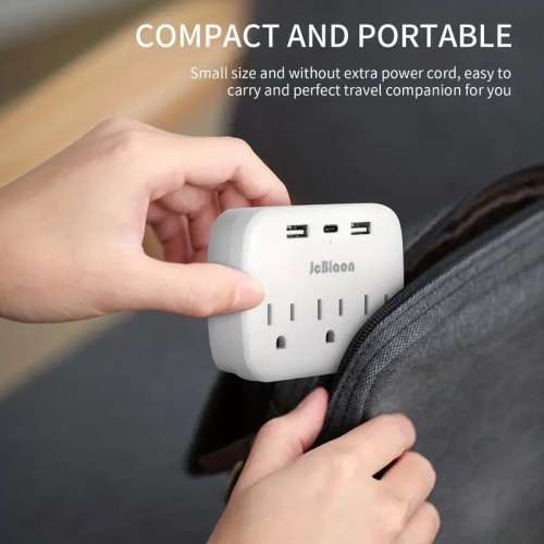 Multi Plug Outlet Extender With USB, Electrical Wall Outlet Splitter With 3 USB Ports (1 USB C) And 3 Outlet, Wall Charger Adapter Power Strips For Office, Bedside, Travel