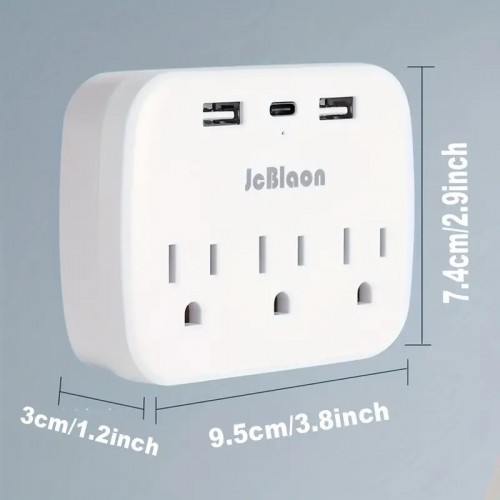 Multi Plug Outlet Extender With USB, Electrical Wall Outlet Splitter With 3 USB Ports (1 USB C) And 3 Outlet, Wall Charger Adapter Power Strips For Office, Bedside, Travel