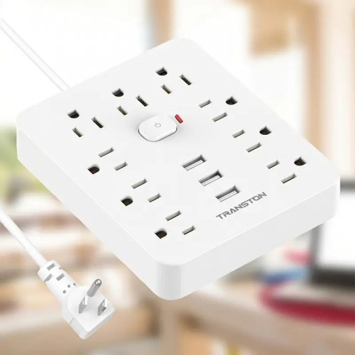 9 Outlets + 3 USB Ports, Fireproof Surge Protector Power Strip With 5ft Extension Cord, Wall Mountable Desktop Charging Station For Home & Office