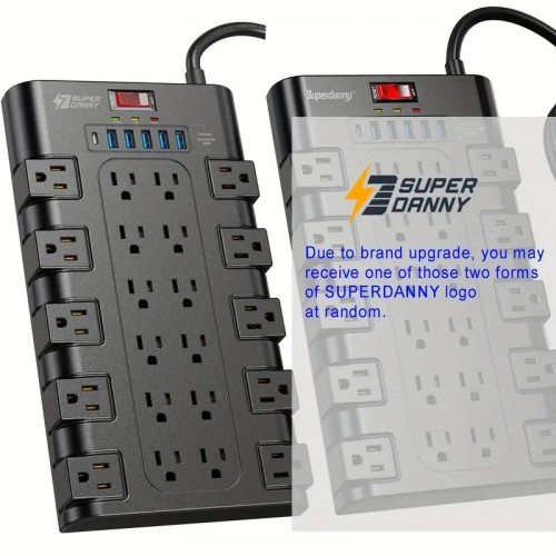 SUPERDANNY 22 Outlets + 6 USB Surge Protector - 15A 6.5Ft Long - Protect Your Electronics Now!