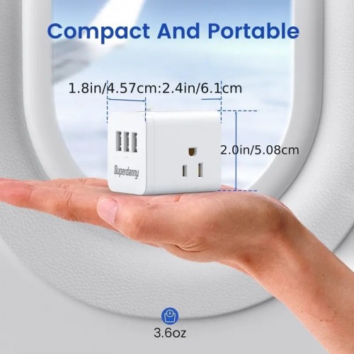 【2 Packs】 Retractable European Travel Plug Adapter, 3 Outlets 3 USB Ports Slide-Out Europlug, SUPERDANNY International Power Plug Adapter Travel Essentials For US To Most Of Europe EU Italy Spain France Germany