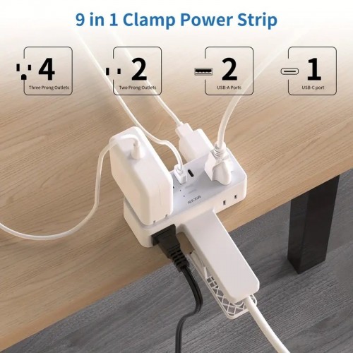 Maximize Your Desk Space With This 6-Outlet Desk Clamp Power Strip With USB Ports!