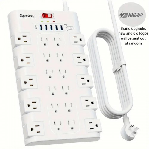 2100 Joules of Protection: SUPERDANNY Power Strip Surge Protector With 22 AC Outlets & 6 USB Charging Ports (Including 1 USB C Port) - 6.5Ft Mountable Flat Plug Extension Cord (1875W/15A) for Home, Office