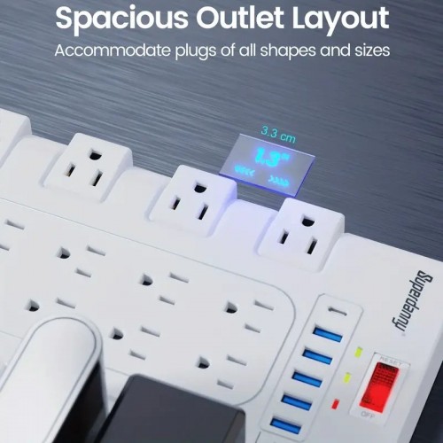 2100 Joules of Protection: SUPERDANNY Power Strip Surge Protector With 22 AC Outlets & 6 USB Charging Ports (Including 1 USB C Port) - 6.5Ft Mountable Flat Plug Extension Cord (1875W/15A) for Home, Office