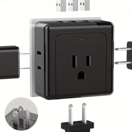 SUPERDANNY 4 Outlets & 3 USB Ports Outlet Extender, Sideways Outlet Adapter, 3 Prong / 2 Prong Flat Plug Adapter, Cruise Ship Approved Wall Plug Charger For Home Office Hotel, White/Black