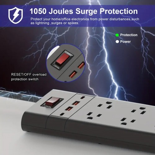 1pc Surge Protector Power Strip, Widely Outlets Power Strip With 4 USB Ports, Wall Mount Flat Plug Extension Cord For Home/Office/Dorm Essentials