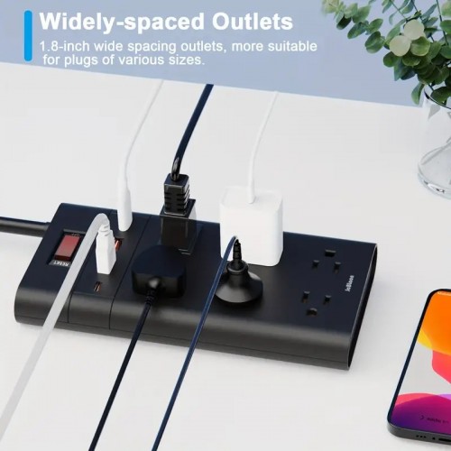 1pc Surge Protector Power Strip, Widely Outlets Power Strip With 4 USB Ports, Wall Mount Flat Plug Extension Cord For Home/Office/Dorm Essentials