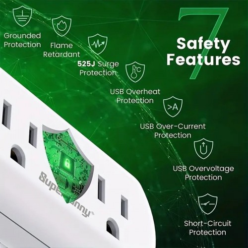 1pc Mini Multi-Plug Outlet Extender, SUPERDANNY 3 Prong To 2 Prong Wall Charger With 2 Wide-Spaced Outlets & 4 USB Ports, Mini Surge Protector Multiple Plug Splitter For Travel, Home, Office, Type A
