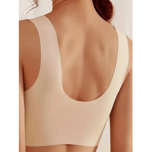 5pcs Simple Solid Contrast Mesh Bra, Comfy & Breathable Wireless Bra, Women&#039;s Lingerie & Underwear