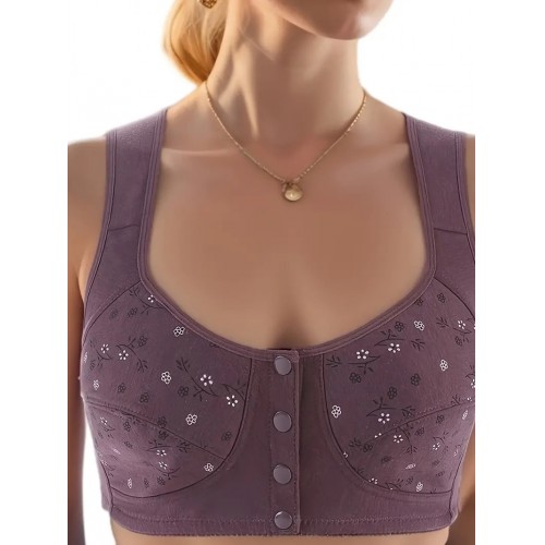 4pcs Floral Pattern Wireless Bras, Comfy & Breathable Button Front Intimates Bra, Women&#039;s Lingerie & Underwear