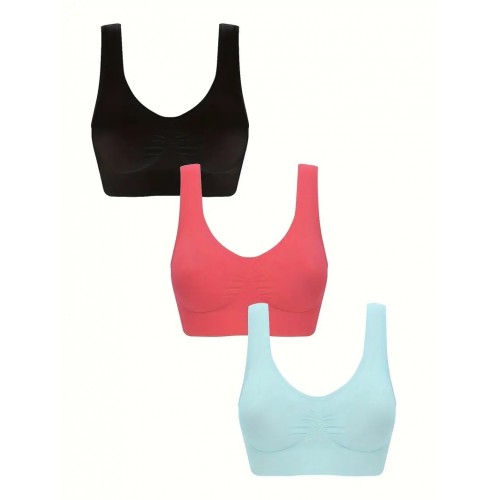 3pcs Wireless Sports Bras, Comfy & Breathable Running Workout Tank Bra, Women&#039;s Lingerie & Underwear